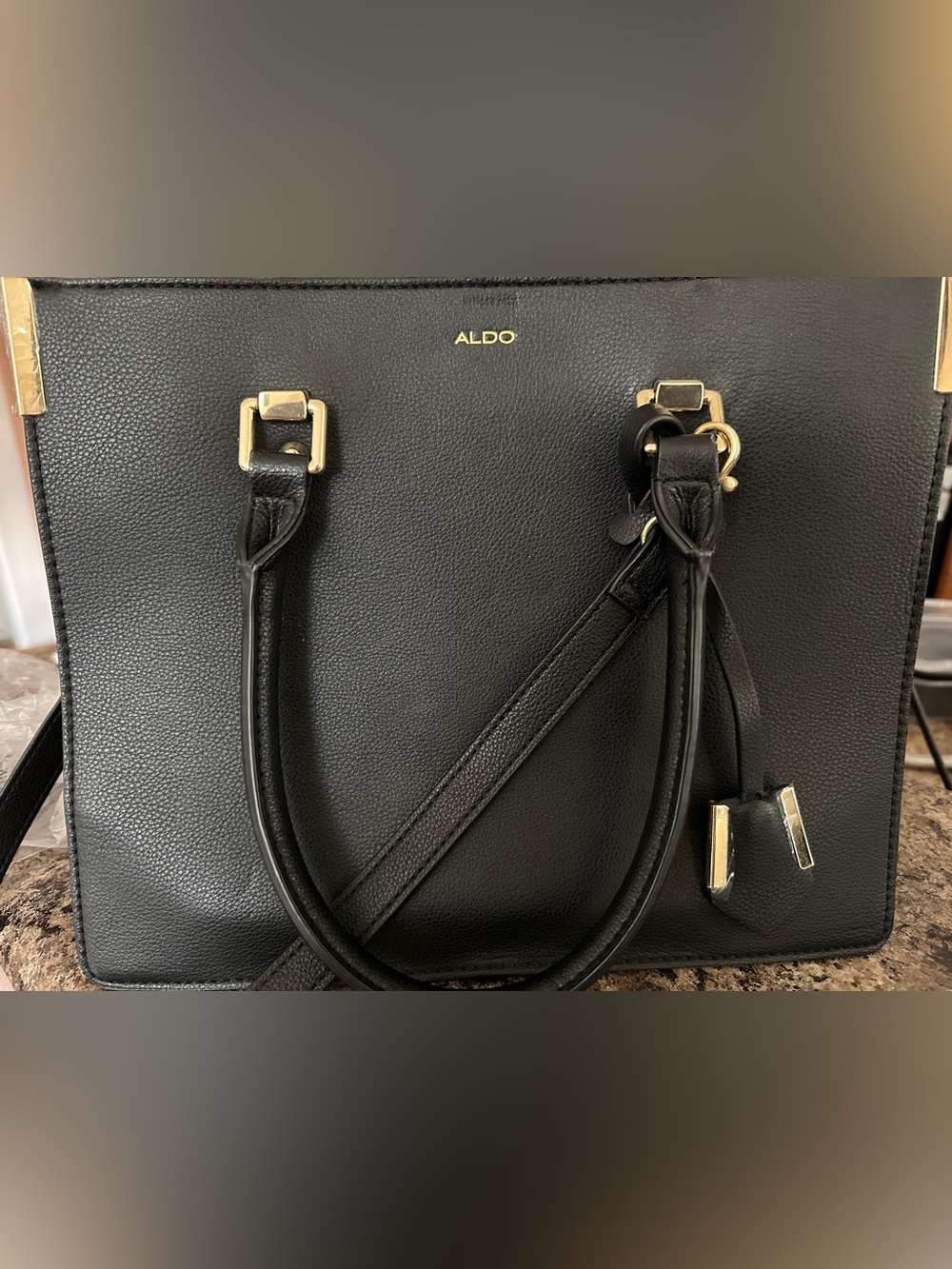 ALDO Black Shoulder Tote with Gold Accents